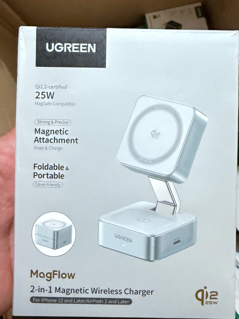 UGREEN MagFlow 25W 2-in-1 Magnetic Wireless Charger - Silver